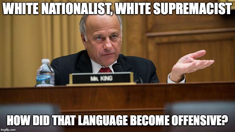 Iowa Republican's actual words.There's your sign! | WHITE NATIONALIST, WHITE SUPREMACIST; HOW DID THAT LANGUAGE BECOME OFFENSIVE? | image tagged in iowa | made w/ Imgflip meme maker