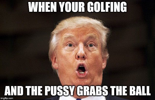 Trump's Oh Face | WHEN YOUR GOLFING AND THE PUSSY GRABS THE BALL | image tagged in trump's oh face | made w/ Imgflip meme maker