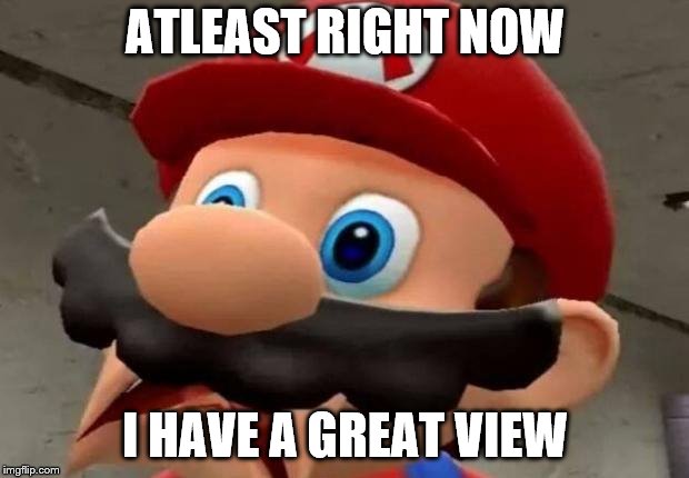 Mario WTF | ATLEAST RIGHT NOW I HAVE A GREAT VIEW | image tagged in mario wtf | made w/ Imgflip meme maker