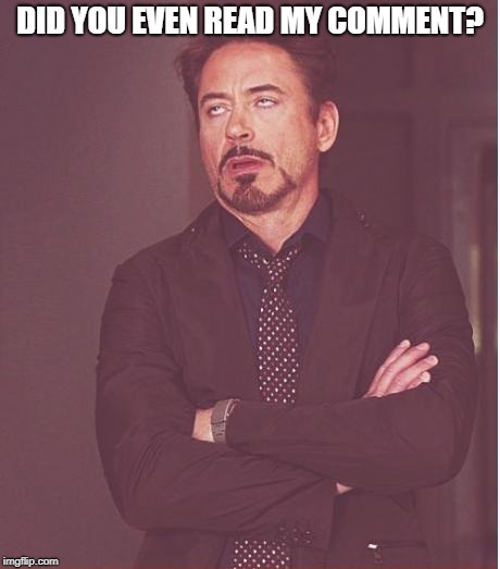 Face You Make Robert Downey Jr Meme | DID YOU EVEN READ MY COMMENT? | image tagged in memes,face you make robert downey jr | made w/ Imgflip meme maker