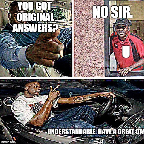 Understandable, have a great day | YOU GOT ORIGINAL ANSWERS? U NO SIR. | image tagged in understandable have a great day | made w/ Imgflip meme maker