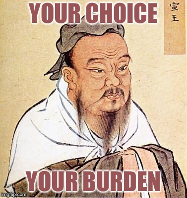 Wise Confucius | YOUR CHOICE YOUR BURDEN | image tagged in wise confucius | made w/ Imgflip meme maker