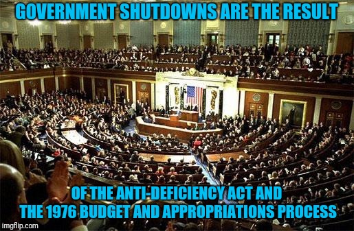 Engineered by Congress | GOVERNMENT SHUTDOWNS ARE THE RESULT; OF THE ANTI-DEFICIENCY ACT AND THE 1976 BUDGET AND APPROPRIATIONS PROCESS | image tagged in congress | made w/ Imgflip meme maker
