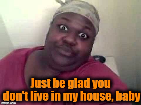 Black woman | Just be glad you don't live in my house, baby | image tagged in black woman | made w/ Imgflip meme maker