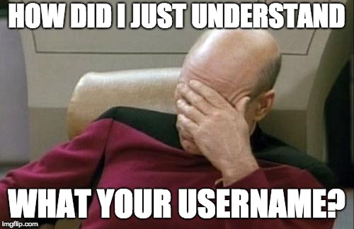 Captain Picard Facepalm Meme | HOW DID I JUST UNDERSTAND WHAT YOUR USERNAME? | image tagged in memes,captain picard facepalm | made w/ Imgflip meme maker