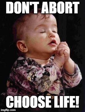 Praying Baby | DON'T ABORT; CHOOSE LIFE! | image tagged in baby praying | made w/ Imgflip meme maker