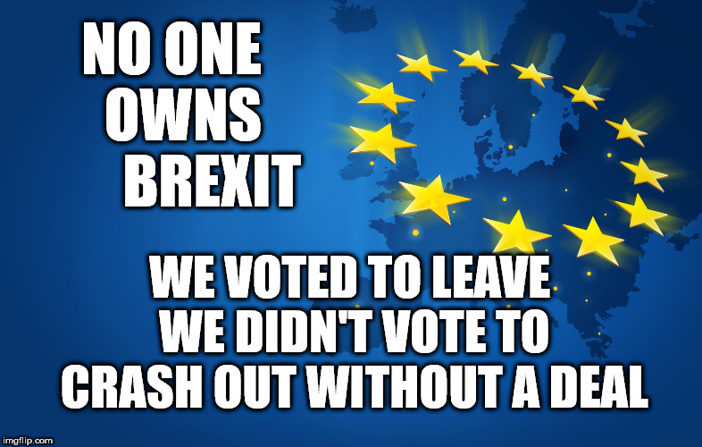 No one owns Brexit | NO ONE    OWNS        BREXIT; WE VOTED TO LEAVE WE DIDN'T VOTE TO CRASH OUT WITHOUT A DEAL | image tagged in european union,brexit,boris rees mogg,may's brexit deal | made w/ Imgflip meme maker