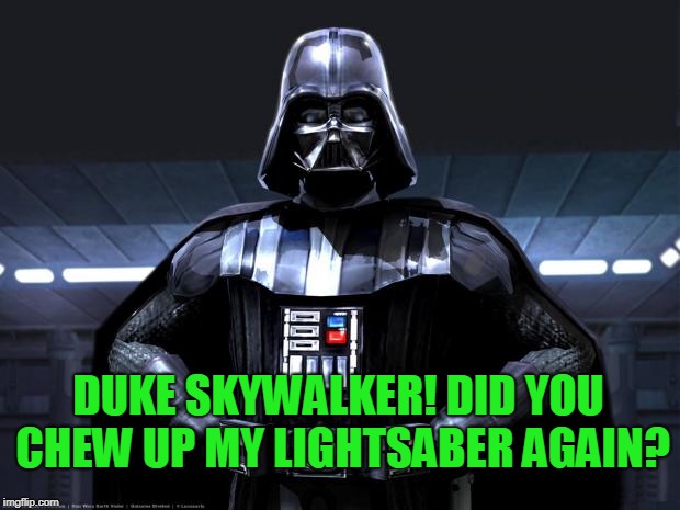 Disney Star Wars | DUKE SKYWALKER! DID YOU CHEW UP MY LIGHTSABER AGAIN? | image tagged in disney star wars | made w/ Imgflip meme maker