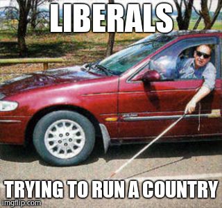 Blind Man Driving | LIBERALS; TRYING TO RUN A COUNTRY | image tagged in blind man driving,liberals,democrats,useless | made w/ Imgflip meme maker