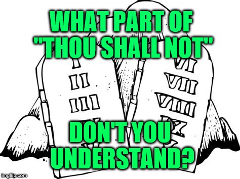 10 Commandments | WHAT PART OF "THOU SHALL NOT"; DON'T YOU UNDERSTAND? | image tagged in 10 commandments | made w/ Imgflip meme maker