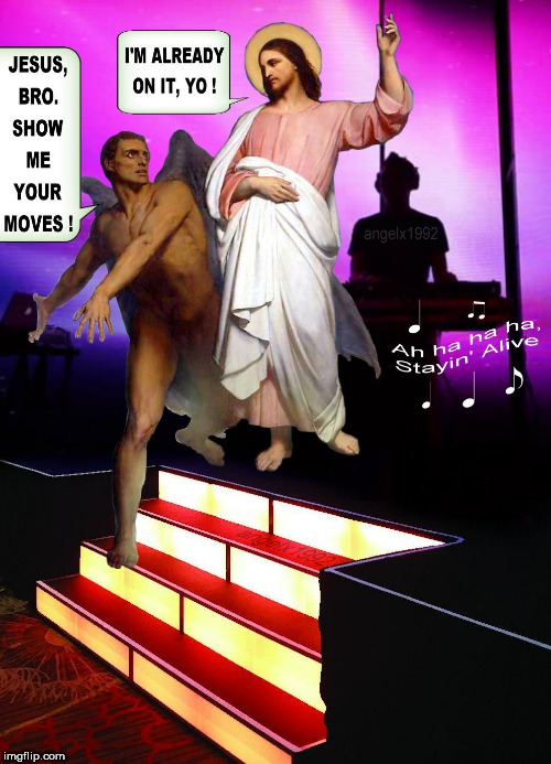 image tagged in jesus,jesus christ,satan,club,disco,dancing | made w/ Imgflip meme maker