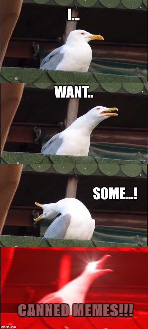 Inhaling Seagull | I... WANT.. SOME...! CANNED MEMES!!! | image tagged in memes,inhaling seagull | made w/ Imgflip meme maker
