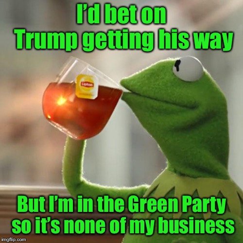 The southern border will be protected before federal workers return and spend a bigger deficit | I’d bet on Trump getting his way; But I’m in the Green Party so it’s none of my business | image tagged in memes,but thats none of my business,kermit the frog,trump,wall,stand-off | made w/ Imgflip meme maker