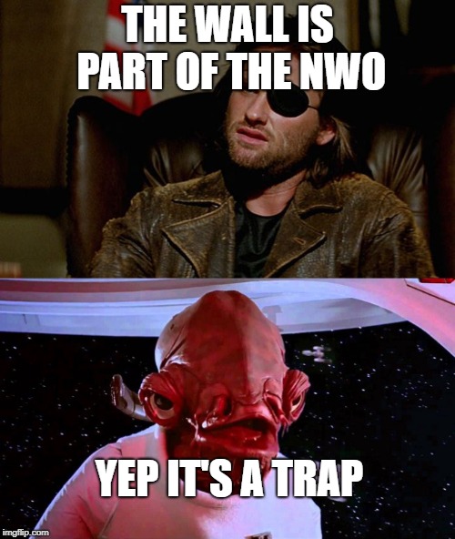 THE WALL IS PART OF THE NWO; YEP IT'S A TRAP | image tagged in it's a trap,snake plissken asks | made w/ Imgflip meme maker