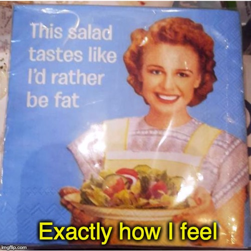 It just doesn’t fill me up | Exactly how I feel | image tagged in salad,vegan,vegetarian,fat,healthy | made w/ Imgflip meme maker