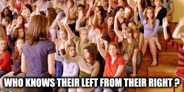 Raise your hand if you have ever been personally victimized by R | WHO KNOWS THEIR LEFT FROM THEIR RIGHT ? | image tagged in raise your hand if you have ever been personally victimized by r | made w/ Imgflip meme maker