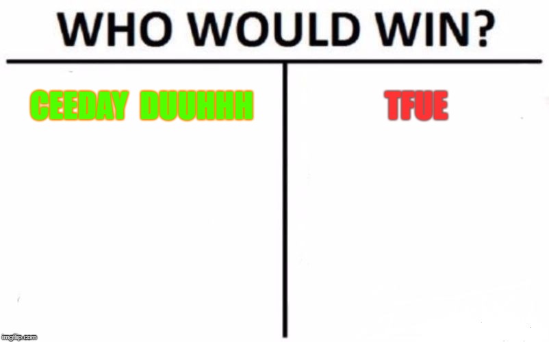 Who Would Win? Meme | CEEDAY  DUUHHH; TFUE | image tagged in memes,who would win | made w/ Imgflip meme maker