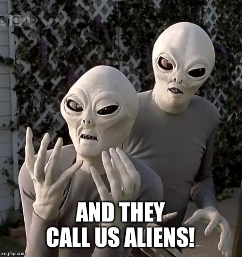 Aliens | AND THEY CALL US ALIENS! | image tagged in aliens | made w/ Imgflip meme maker