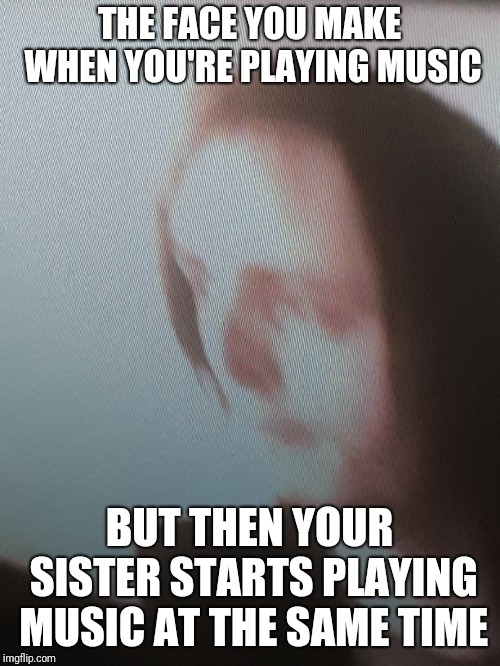 THE FACE YOU MAKE WHEN YOU'RE PLAYING MUSIC; BUT THEN YOUR SISTER STARTS PLAYING MUSIC AT THE SAME TIME | image tagged in funny | made w/ Imgflip meme maker