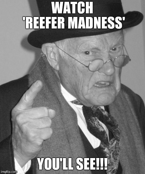 Back in my day | WATCH 'REEFER MADNESS' YOU'LL SEE!!! | image tagged in back in my day | made w/ Imgflip meme maker