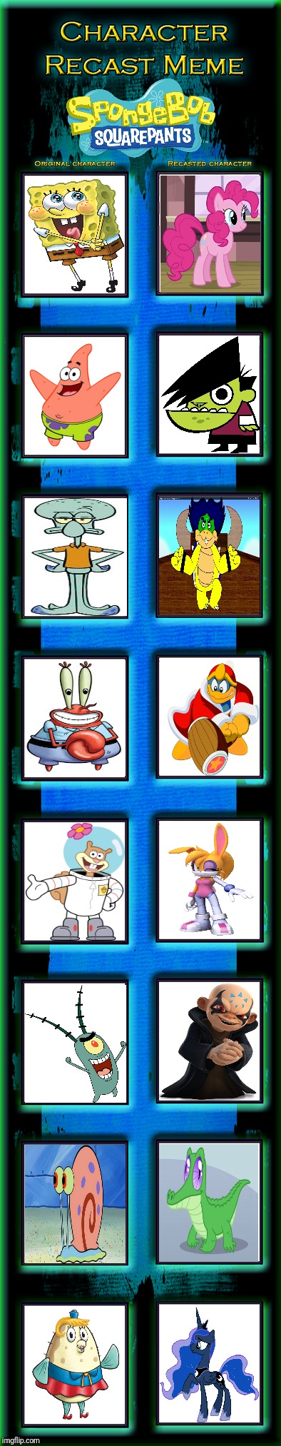 SpongeBob Squarepants Recast | image tagged in mlp,ppg,sonic,kirby,skylanders,mario | made w/ Imgflip meme maker
