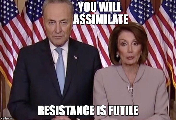 Chuck & Nancy | YOU WILL ASSIMILATE; RESISTANCE IS FUTILE | image tagged in chuck  nancy | made w/ Imgflip meme maker