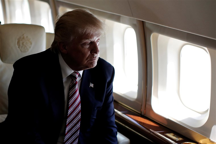 Trump looks out plane window Blank Meme Template