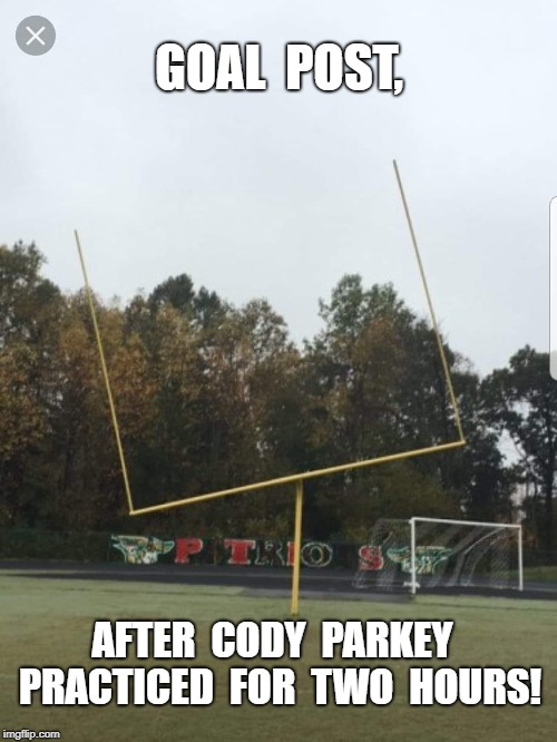 Bears, Cody Parkey | GOAL  POST, AFTER  CODY  PARKEY  PRACTICED  FOR  TWO  HOURS! | image tagged in postmeme | made w/ Imgflip meme maker
