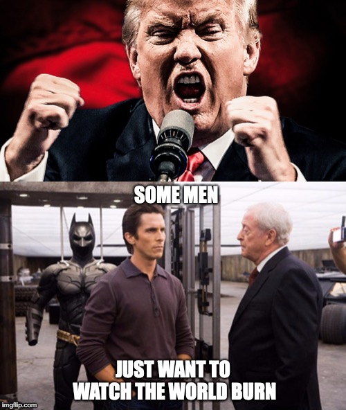 Trump Bat Man | SOME MEN; JUST WANT TO WATCH THE WORLD BURN | image tagged in watch the world burn | made w/ Imgflip meme maker