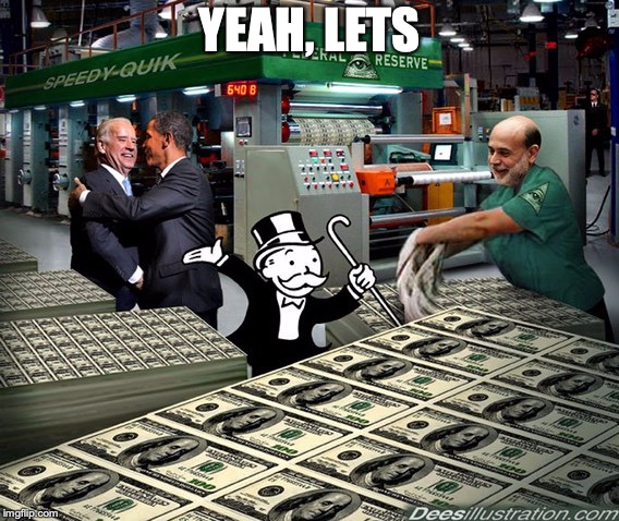 Federal reserve bankers printing fiat money | YEAH, LETS | image tagged in federal reserve bankers printing fiat money | made w/ Imgflip meme maker