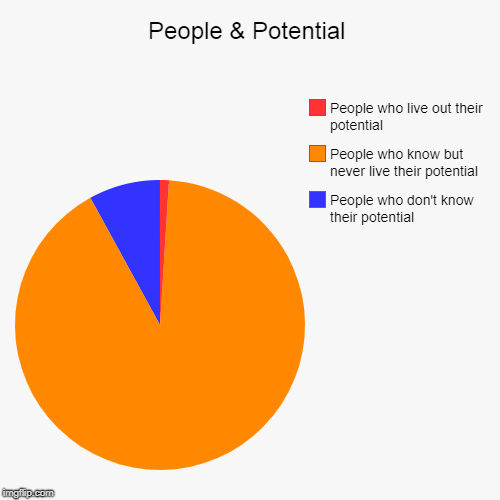 People & Potential | People who don't know their potential, People who know but never live their potential, People who live out their potent | image tagged in funny,pie charts | made w/ Imgflip chart maker