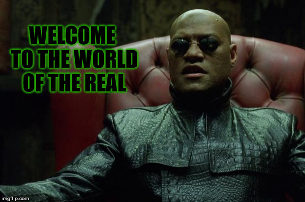 Matrix Morpheus  | WELCOME TO THE WORLD OF THE REAL | image tagged in matrix morpheus | made w/ Imgflip meme maker