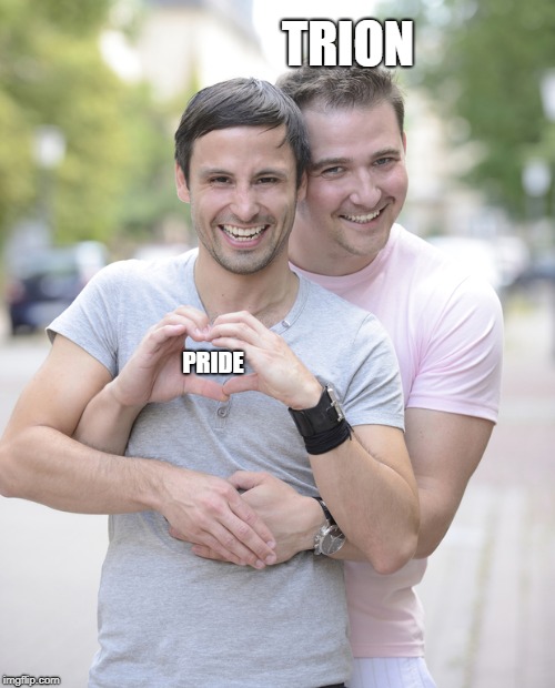 gay couple | TRION; PRIDE | image tagged in gay couple | made w/ Imgflip meme maker