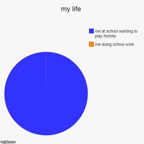my life | me doing school work, me at school wanting to play fortnite | image tagged in funny,pie charts | made w/ Imgflip chart maker