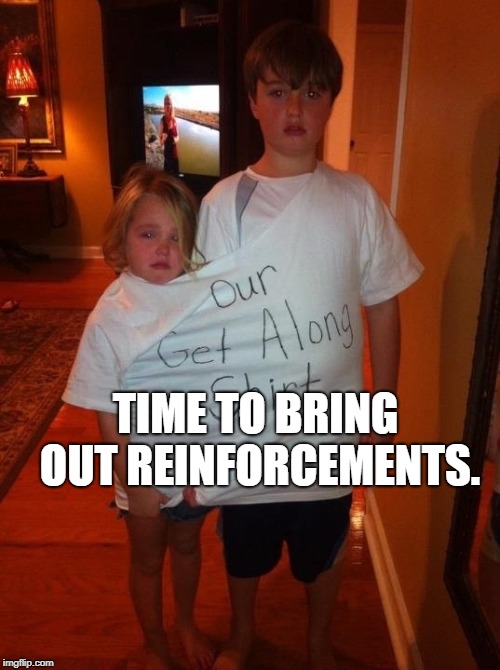 Get Along Shirt | TIME TO BRING OUT REINFORCEMENTS. | image tagged in get along shirt | made w/ Imgflip meme maker