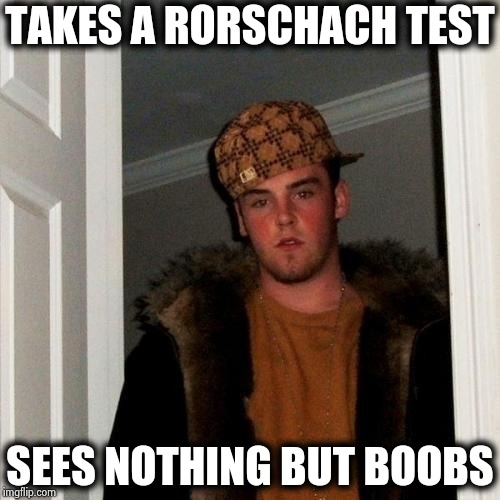 When you only see what you want to see | TAKES A RORSCHACH TEST; SEES NOTHING BUT BOOBS | image tagged in memes,scumbag steve,dirty mind,send nudes,profile,psychology | made w/ Imgflip meme maker