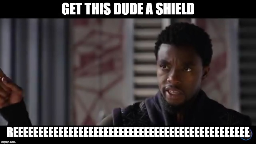 Black Panther - Get this man a shield | GET THIS DUDE A SHIELD; REEEEEEEEEEEEEEEEEEEEEEEEEEEEEEEEEEEEEEEEEEEEEEE | image tagged in black panther - get this man a shield | made w/ Imgflip meme maker