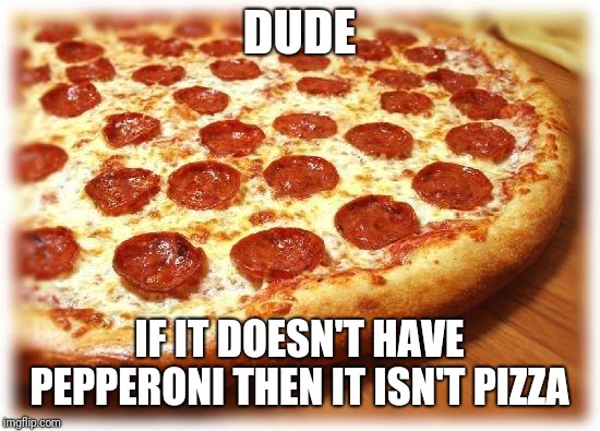 Coming out pizza  | DUDE IF IT DOESN'T HAVE PEPPERONI THEN IT ISN'T PIZZA | image tagged in coming out pizza | made w/ Imgflip meme maker