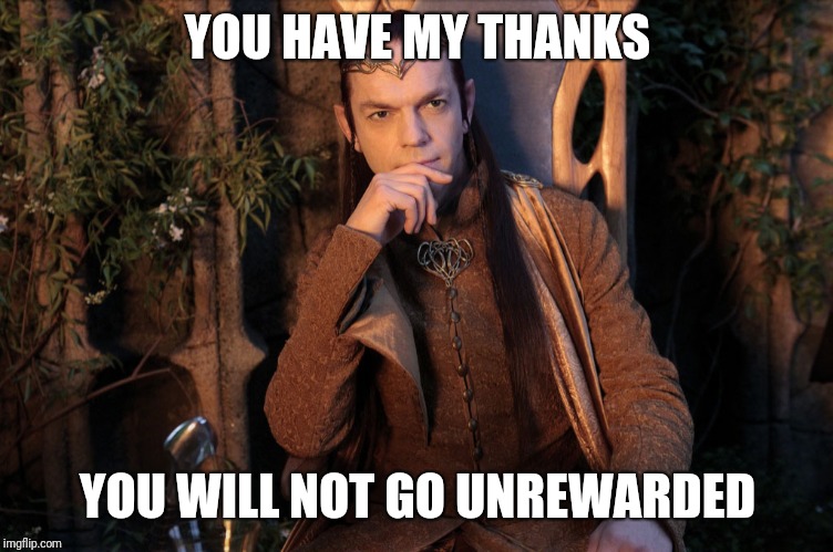 Elrond | YOU HAVE MY THANKS YOU WILL NOT GO UNREWARDED | image tagged in elrond | made w/ Imgflip meme maker
