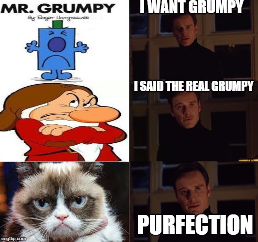 perfection | I WANT GRUMPY; I SAID THE REAL GRUMPY; PURFECTION | image tagged in perfection | made w/ Imgflip meme maker
