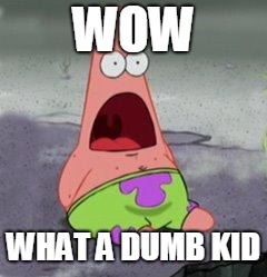 wow patrick | WOW WHAT A DUMB KID | image tagged in wow patrick | made w/ Imgflip meme maker