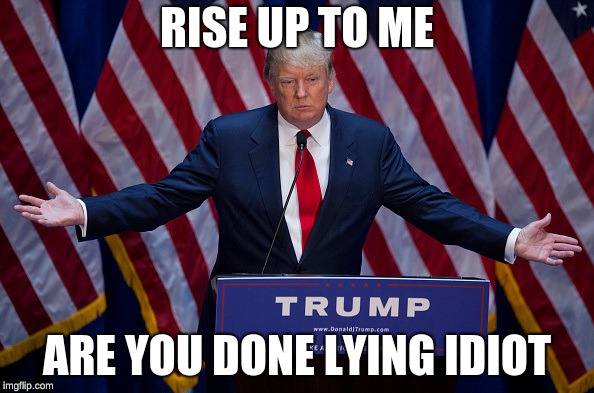 Donald Trump | RISE UP TO ME; ARE YOU DONE LYING IDIOT | image tagged in donald trump | made w/ Imgflip meme maker