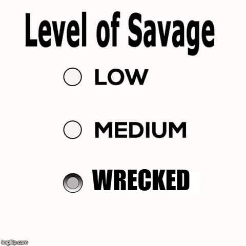 Savage Level | WRECKED | image tagged in savage level | made w/ Imgflip meme maker