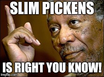 This Morgan Freeman | SLIM PICKENS; IS RIGHT YOU KNOW! | image tagged in this morgan freeman,beyondthecomments | made w/ Imgflip meme maker