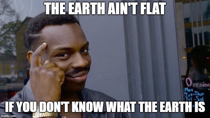 Roll Safe Think About It | THE EARTH AIN'T FLAT; IF YOU DON'T KNOW WHAT THE EARTH IS | image tagged in memes,roll safe think about it | made w/ Imgflip meme maker