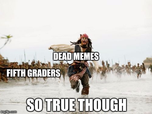 5th Grade Memers | DEAD MEMES; FIFTH GRADERS; SO TRUE THOUGH | image tagged in memes,jack sparrow being chased | made w/ Imgflip meme maker