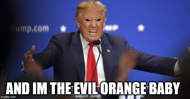 Evil Trump | AND IM THE EVIL ORANGE BABY | image tagged in evil trump | made w/ Imgflip meme maker