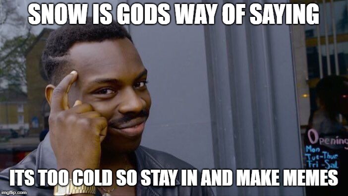 Roll Safe Think About It Meme | SNOW IS GODS WAY OF SAYING ITS TOO COLD SO STAY IN AND MAKE MEMES | image tagged in memes,roll safe think about it | made w/ Imgflip meme maker