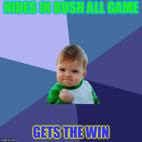 Success Kid | HIDES IN BUSH ALL GAME; GETS THE WIN | image tagged in memes,success kid | made w/ Imgflip meme maker