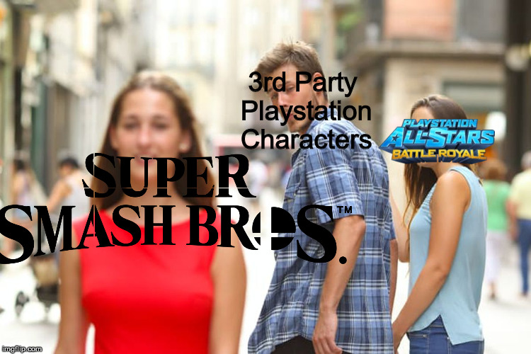 Distracted Boyfriend | 3rd Party Playstation Characters | image tagged in memes,distracted boyfriend | made w/ Imgflip meme maker